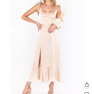 Show Me Your MuMu Champagne Luxe Satin Claire Midi Dress